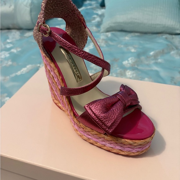 Sophia Webster Fuchsia Metallic Wedge Sandals with Bow